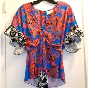 SACHIN AND BABI RED AND BLUE PRINTED-BLOUSE